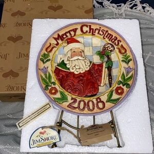 Jim Shore Heartwood Creek 2008 Santa Decorative Plate/Stand: Season of Merriment